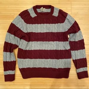 L.L. Bean Red/Grey Striped Cable Knit Sweater